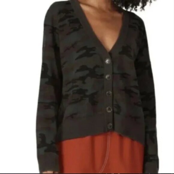 Sanctuary | Dark Camo Print Button Front Knit Cardigan Sweater Size XS - Picture 1 of 7